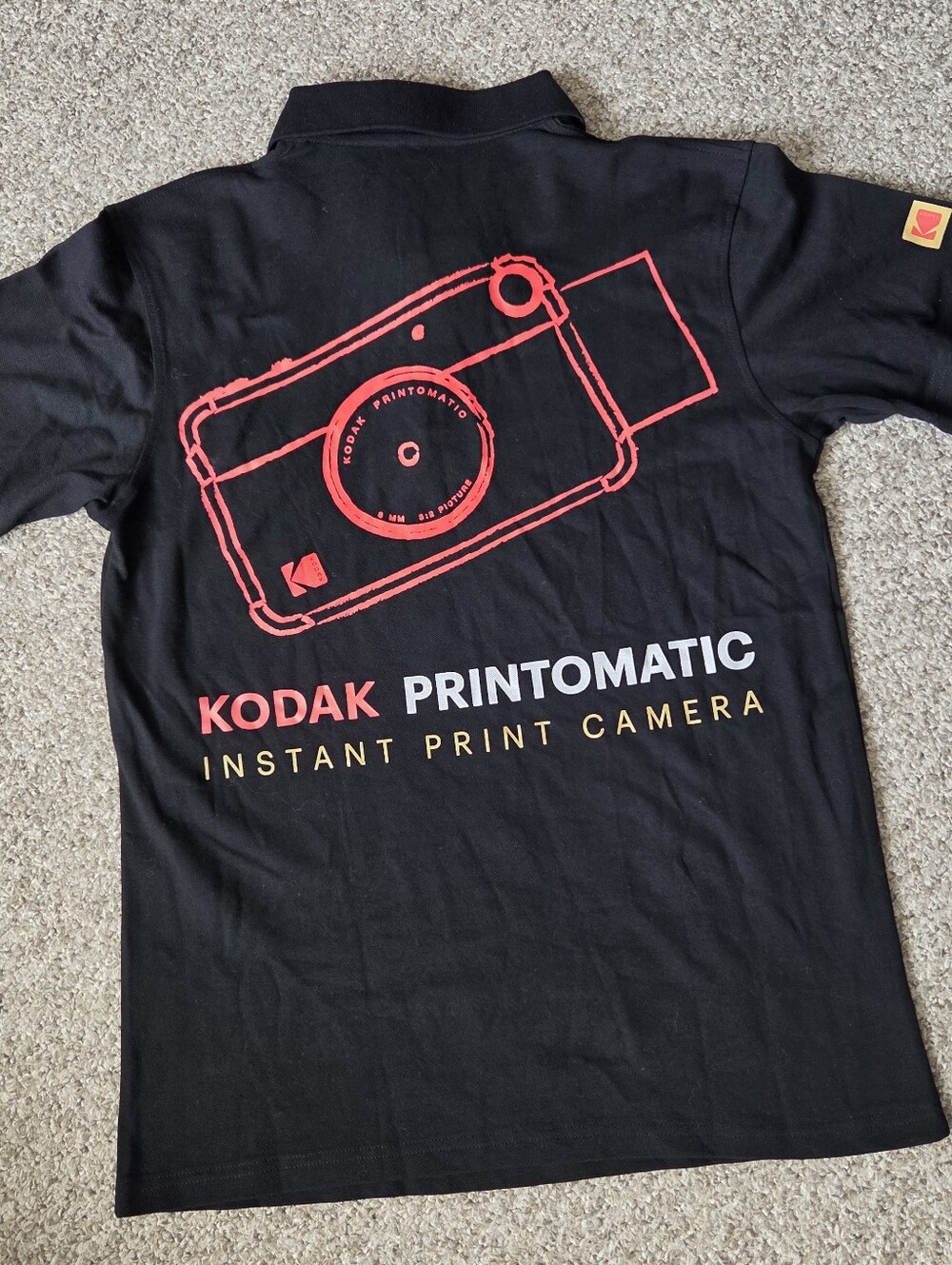 VTG Kodak Printomatic Instant Film Camera Retro Graphic Polo Shirt Black Size M
